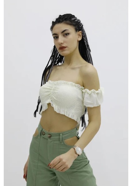 Balon Kol Lastikli Büstiyer Ekru - P-019964