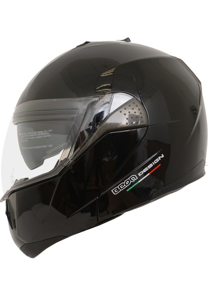 B700 Çene Açılır Kask Parlak Siyah