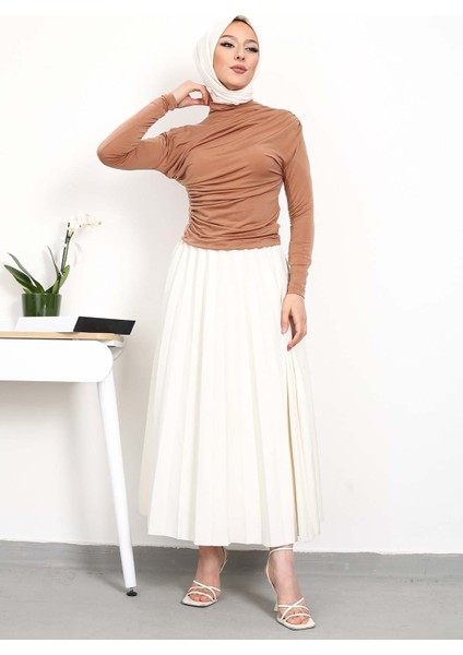 Camel Balıkçı Yaka Drapeli Sandy Bluz