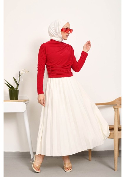 Kırmızı Balıkçı Yaka Drapeli Sandy Bluz fiyatları