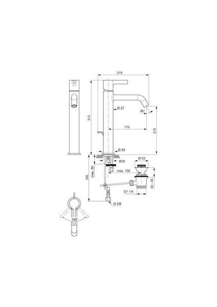 Joy Yüksek Lavabo Bataryası 5l/dk Fırçalanmış Altın Sifon Kumandalı