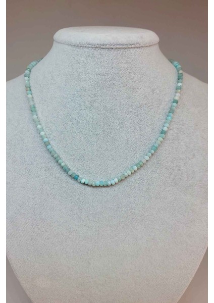 Amazonit Taşı Rondela Faset Kesim 3.5*2.5mm Kolye (Sabit Klipsli)