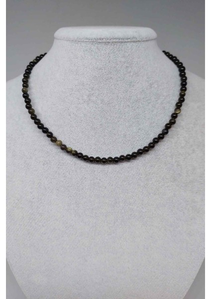 Golden & Siyah Obsidyen Taşı 4.5mm Kolye (Sabit Klipsli)
