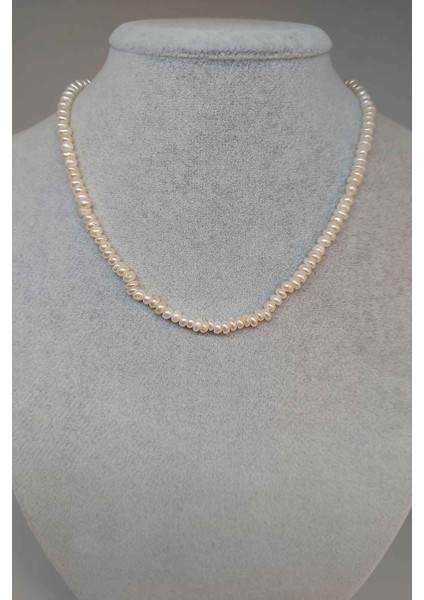 Inci Beyaz Rondela 4-5mm Aralığı 1000 Ayar Gümüş İpli Kolye (Klipsli)