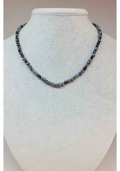 Kar Tanesi Obsidyen Taşı 4-4.5mm aralığı Kolye (Sabit Klipsli)