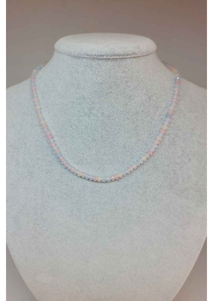 Morganit Taşı Rondela Faset Kesim 4*3mm Kolye (Sabit Klipsli)