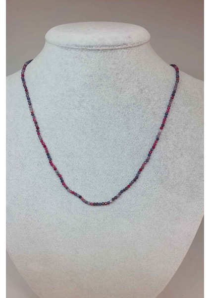 Yakut & Safir Taşı Karışık 2mm Kolye (Sabit Klipsli)