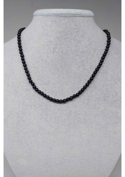 Shungite (Şungit) Taşı 4mm Kolye (Sabit Klipsli)