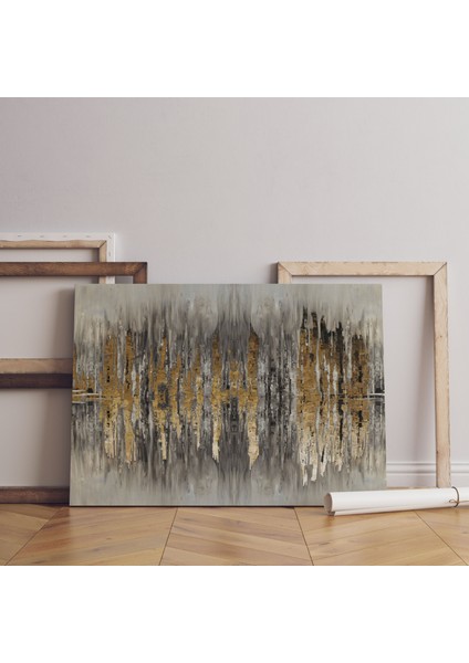Soyut Ağaç Gövdesindeki Altın Kesitler Dekoratif Yatay Kanvas Tablo fiyatları