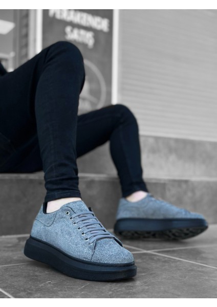 BA0547 Boa Kalın Yüksek Taban Gri Siyah Süet Bağcıklı Spor Erkek Ayakkabı