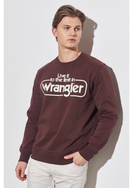 Regular Fit Normal Kesim %100 Pamuk Bisiklet Yaka Bordo Sweatshirt