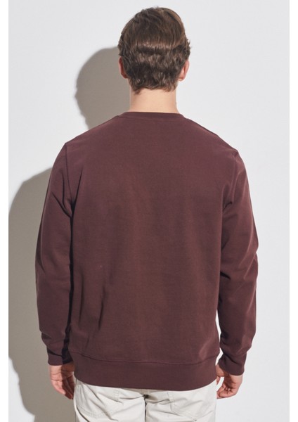 Regular Fit Normal Kesim %100 Pamuk Bisiklet Yaka Bordo Sweatshirt