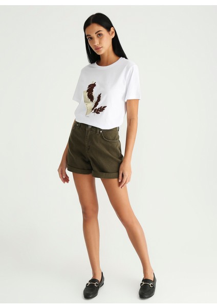 Normal Bel Basic Haki Kadın Şort KARINTA