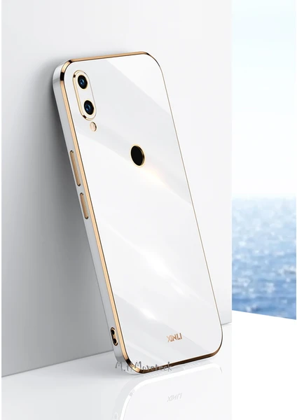 MTK Moveteck Huawei P20 Lite Uyumlu Kılıf Kamera Lens Korumalı Parlak Gold Kenarlı Yumuşak Silikon Kapak Altın Işlemeli Çercevesi Renki