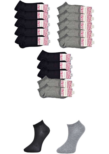 Siyah ve Gri Kadın Bilek Çorap 15 Çift