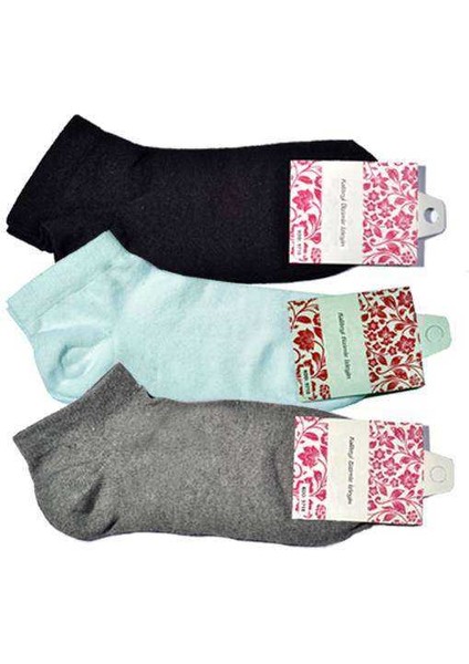 Siyah Gri ve Beyaz Kadın Bilek Çorap 3 Çift