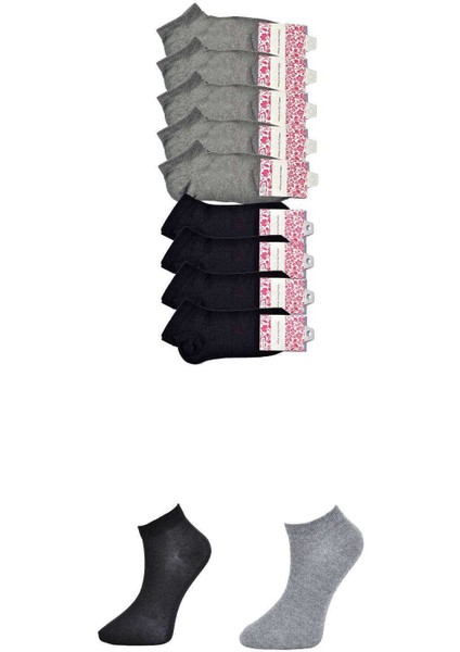 Siyah ve Gri Kadın Bilek Çorap 9 Çift