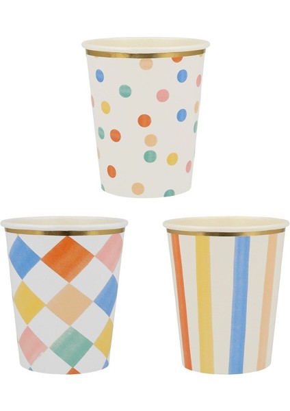 Meri Meri - Colourful Pattern Cups - Renkli Desenler Bardaklar - 8'li