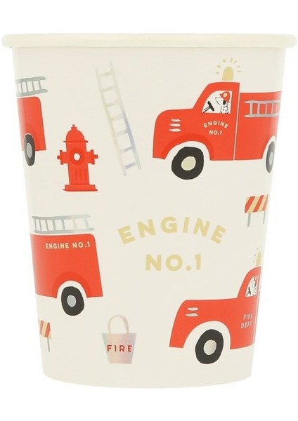 Meri Meri - Fire Truck Cups - Itfaiye Bardaklar - 8'li