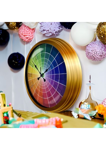 Gold Metal Çerçeveli Ofis Salon Mutfak Otel Duvar Saati 40 cm K1