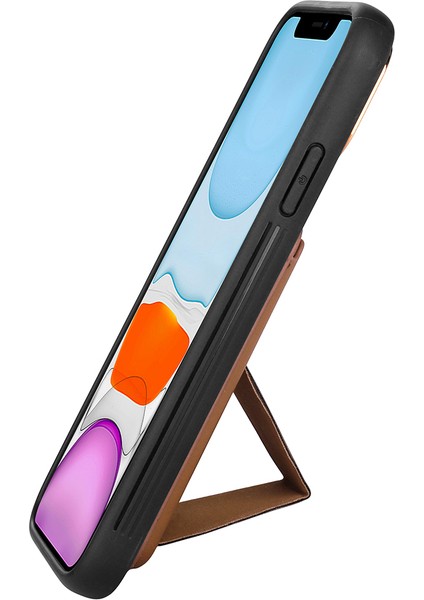 Apple Iphone 12 Pro Max Kılıf Kart Koymalı Standlı Suni Deri Memo Kapak
