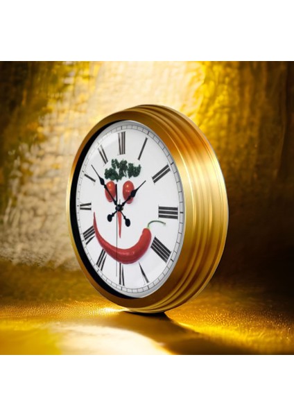 Gold Metal Çerçeveli Ofis Salon Mutfak Aşçı Duvar Saati 40 cm K2