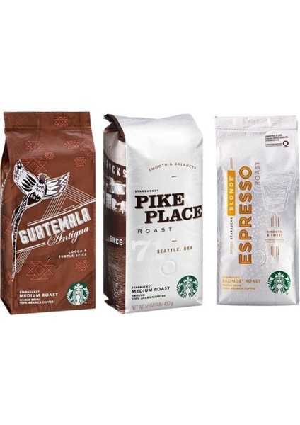 3x Guatemala & Espresso Blond & Pike Place Çekirdek Kahve