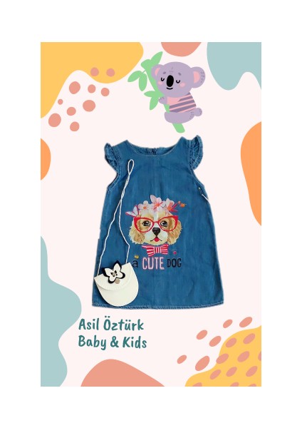 Kız Bebek Çocuk Köpekli Kot Salopet Elbise Jean Çanta Hediyeli Jile