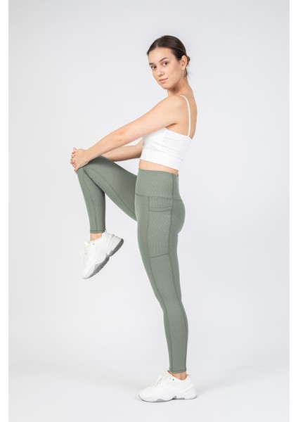 Kadın Çağla Yeşili Fitilli Kışlık Içi Polarlı Cepli Yüksek Bel Bilek Hizası Tayt 25" indirimleri