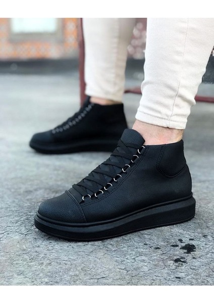 Bağcıklı Sneakers Yarım Bilek Bot Kömür Topuk Boyu 3 cm