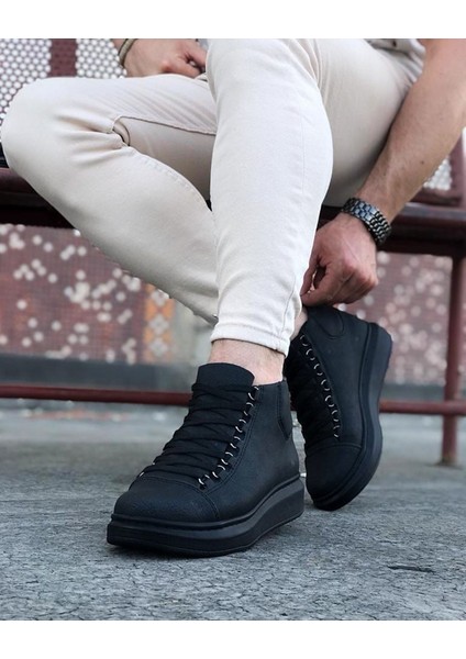 Bağcıklı Sneakers Yarım Bilek Bot Kömür Topuk Boyu 3 cm