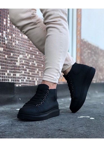 Bağcıklı Sneakers Yarım Bilek Bot Kömür Topuk Boyu 3 cm