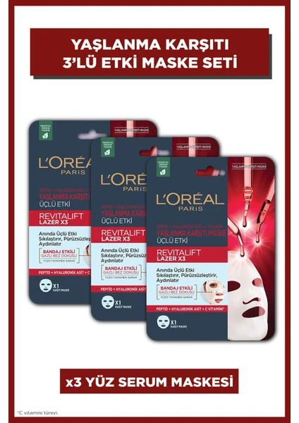 L'Oréal Paris L'oreal Paris revitalift Lazer X3  Maske 3lü Set