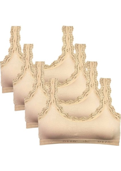 4 Adet Dantel Nakış İşlemeli Pedli Bambu Kadın Büstiyer Ten