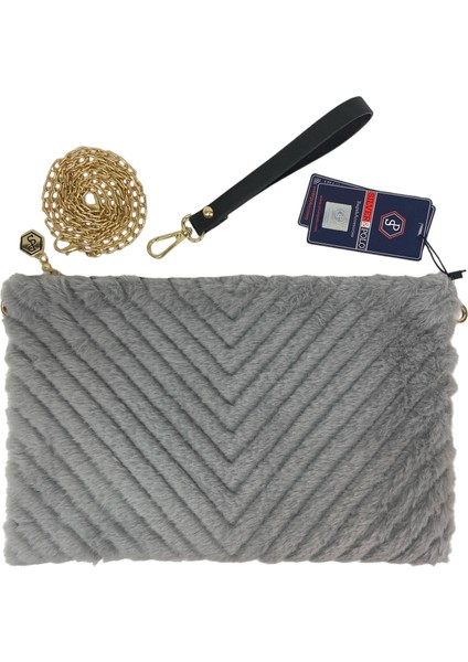 Silver Polo Peluş Model El Çantası Clutch Sp