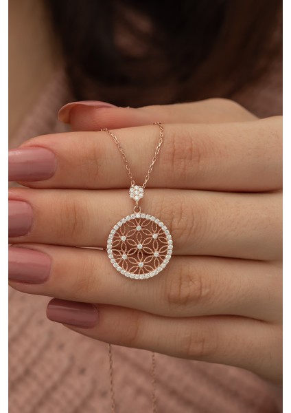 925 Ayar Rose Yaşam Çiçeği Kadın Gümüş Kolye