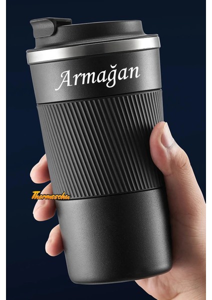 500 ml Kişiye Özel Siyah Termos Mug Kupa, Çay Kahve Kamp Termos, Çift Katmanlı Paslanmaz Çelik Araç Içi Termos