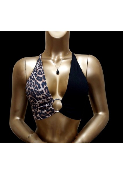 Siyah Leoparlı Göğüs Dekolteli Crop fiyatları