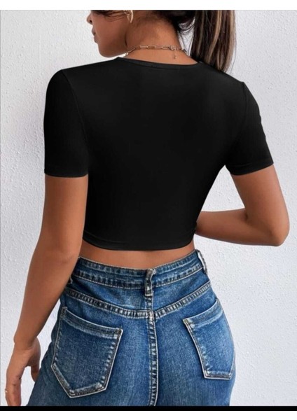 Bluz Tül Detay Crop