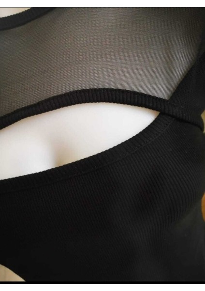 Bluz Tül Detay Crop