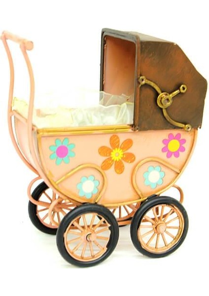 Dekoratif Metal Bebek Arabası Biblo Vintage Hediyelik