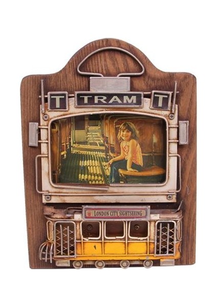 Dekoratif Metal Çerçeve Tramvay Dekorlu Vintage Hediyelik