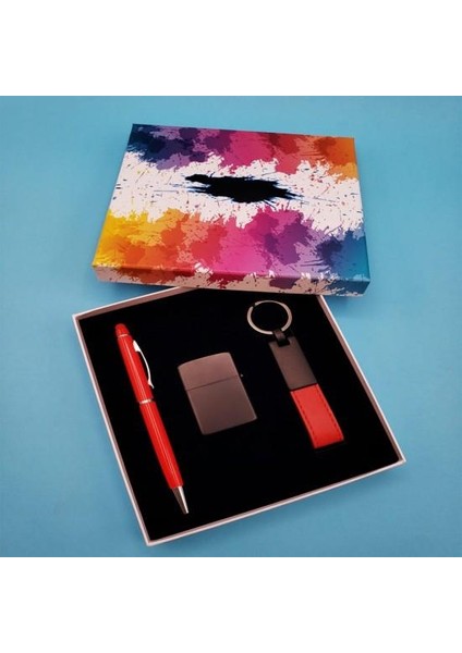 Kalem Çakmak Anahtarlık Kırmızı Set Dekoratif Hediyelik