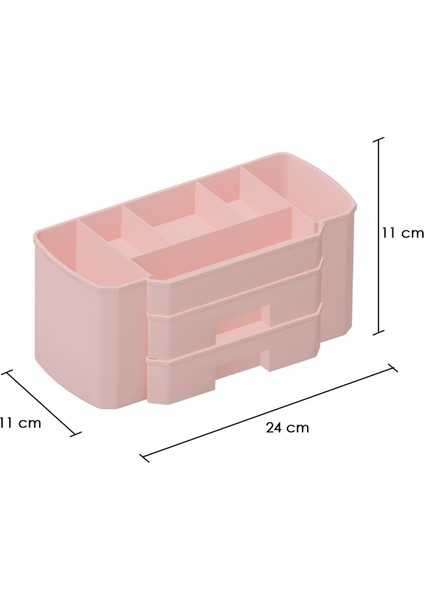 Dovi Home Pasifik Makyaj Kozmetik ve Fırçalık Düzenleyici Organizer 2'li Set Pudra Pembe