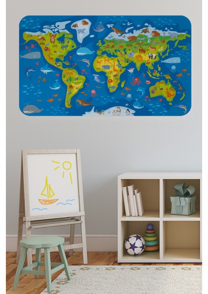 Eğitici Dünya Haritası Dünya Atlası Çocuk ve Bebek Odası Duvar Sticker