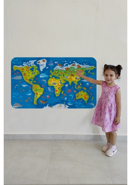 Eğitici Dünya Haritası Dünya Atlası Çocuk ve Bebek Odası Duvar Sticker