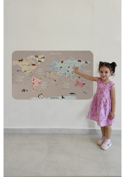 Eğitici Dünya Haritası Dünya Atlası Çocuk ve Bebek Odası Duvar Sticker