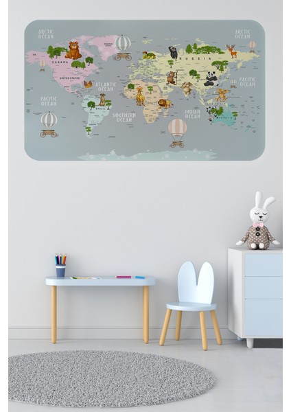 Eğitici Dünya Haritası Dünya Atlası Çocuk ve Bebek Odası Duvar Sticker
