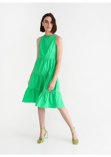 Bisiklet Yaka Düz Yeşil Midi Kadın Elbise Resort-Y fiyatları
