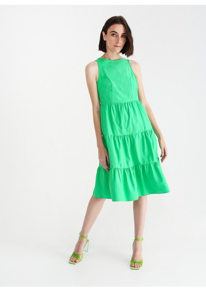 Bisiklet Yaka Düz Yeşil Midi Kadın Elbise Resort-Y modelleri